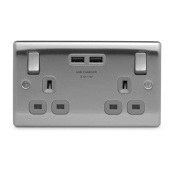 BG Nexus Metal 2 Gang Socket 2 USB Mike s Electrical Supplies Ltd