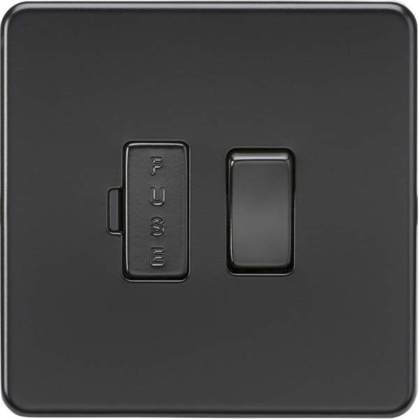 Knightsbridge Screwless 13A Switched Fused Spur Matt Black Black Rocker