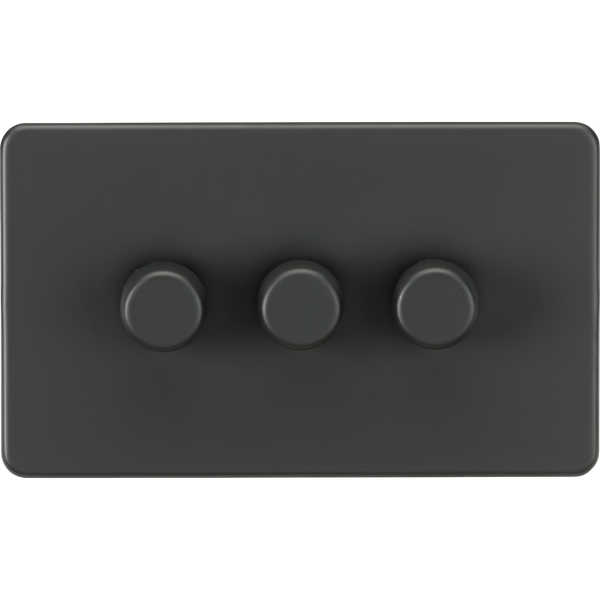 Knightsbridge Screwless 10A 3 Gang 2 Way LED Dimmer Anthracite