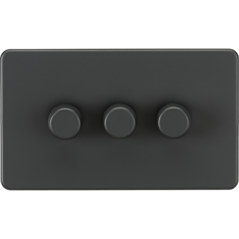 Knightsbridge Screwless 10A 3 Gang 2 Way LED Dimmer Anthracite