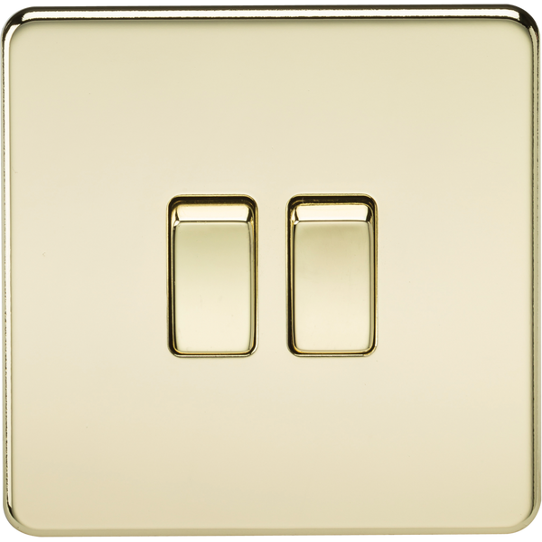 Knightsbridge Screwless 10A 2 Gang 2 Way Switch Polished Brass