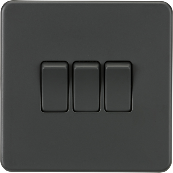 Knightsbridge Screwless 10A 3 Gang 2 Way Switch Anthracite