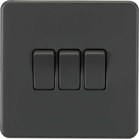 Knightsbridge Screwless 10A 3 Gang 2 Way Switch Anthracite