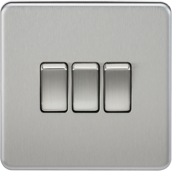Knightsbridge Screwless 10A 3 Gang 2 Way Switch Brushed Chrome