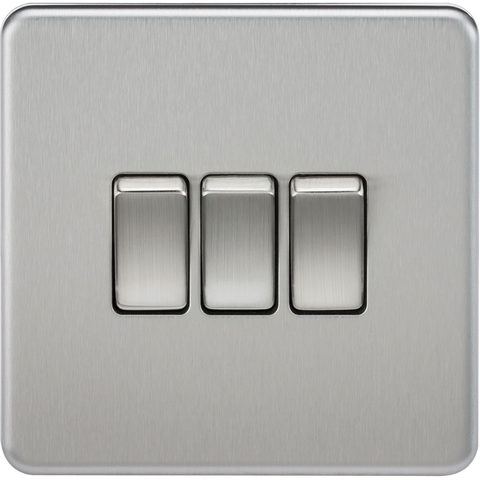 Knightsbridge Screwless 10A 3 Gang 2 Way Switch Brushed Chrome