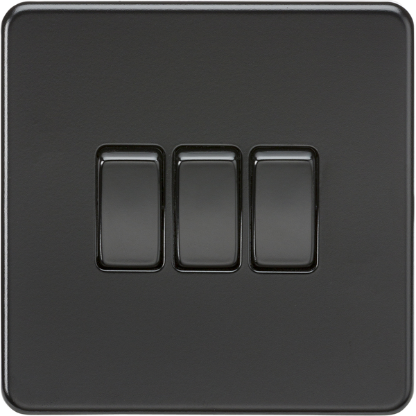 Knightsbridge Screwless 10A 3 Gang 2 Way Switch Smoked Matt Black