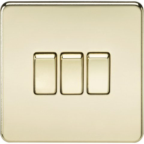 Knightsbridge Screwless 10A 3 Gang 2 Way Switch Polished Brass