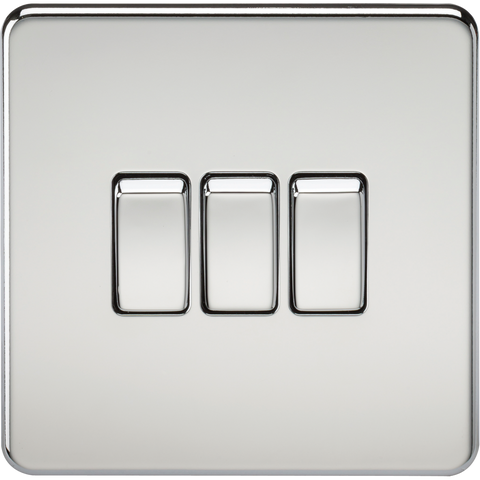 Knightsbridge Screwless 10A 3 Gang 2 Way Switch Polished Chrome