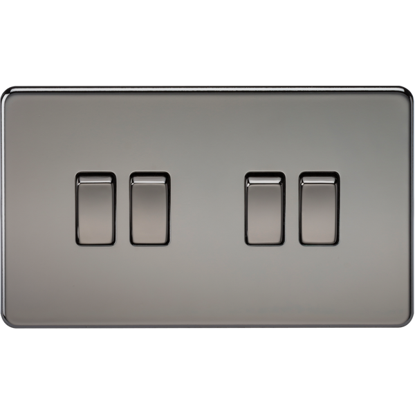 Knightsbridge Screwless 10A 4 Gang 2 Way Switch Black Nickel