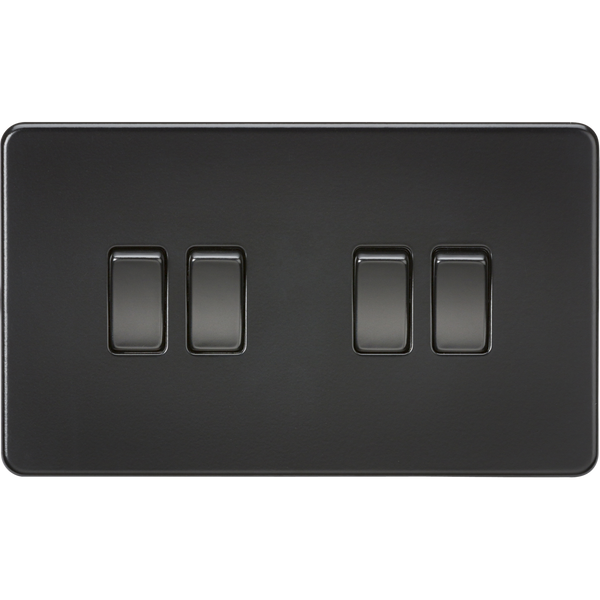 Knightsbridge Screwless 10A 4 Gang 2 Way Switch Matt Black