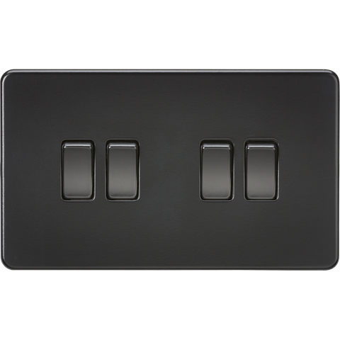Knightsbridge Screwless 10A 4 Gang 2 Way Switch Matt Black