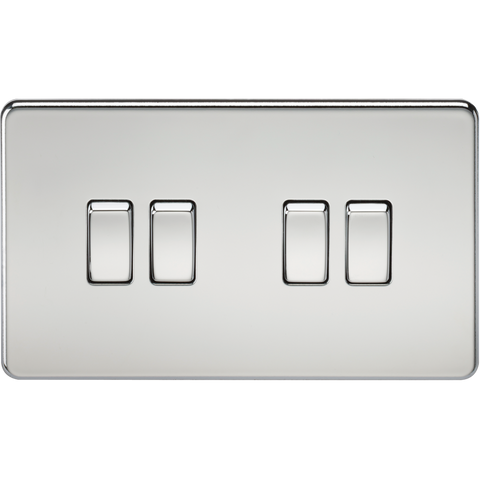 Knightsbridge Screwless 10A 4 Gang 2 Way Switch Polished Chrome