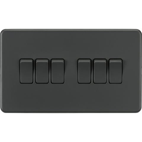 Knightsbridge Screwless 10A 6 Gang 2 Way Switch Anthracite
