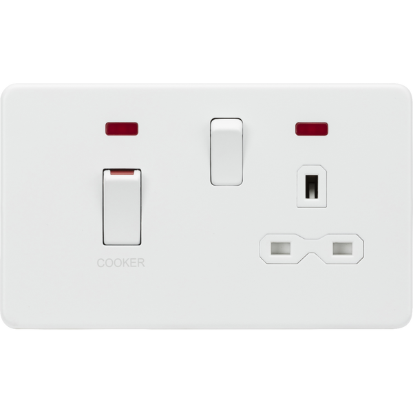 Knightsbridge Screwless 45A Double Pole Cooker Panel Matt White