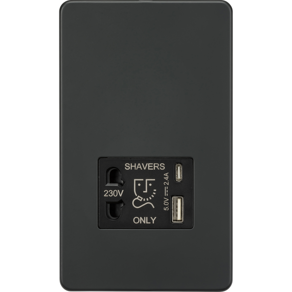Knightsbridge Screwless 230V USB A+C Shaver Socket Anthracite