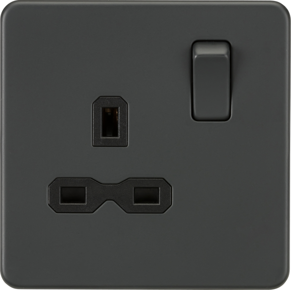 Knightsbridge Screwless 13A 1 Gang Switched Socket Anthracite