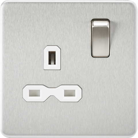 Knightsbridge Screwless 13A 1 Gang Switched Socket Brushed Chrome White Insert