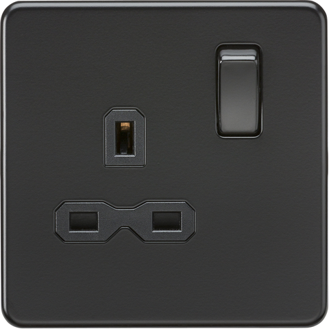 Knightsbridge Screwless 13A 1 Gang Switched Socket Matt Black