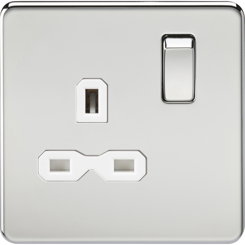 Knightsbridge Screwless 13A 1 Gang Switched Socket Polished Chrome White Insert