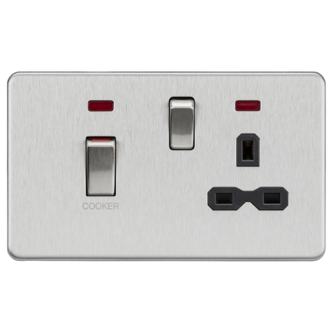 Knightsbridge Screwless 45A Cooker Switch With 13A Switched Socket - Brushed Chrome