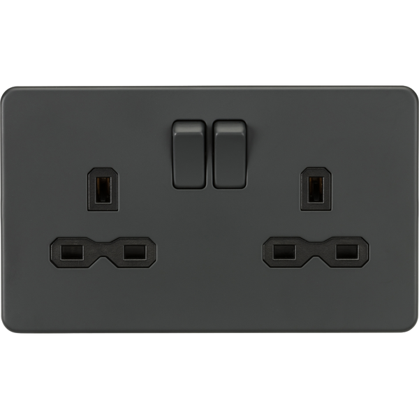 Knightsbridge Screwless 13A 2 Gang Switched Socket Anthracite