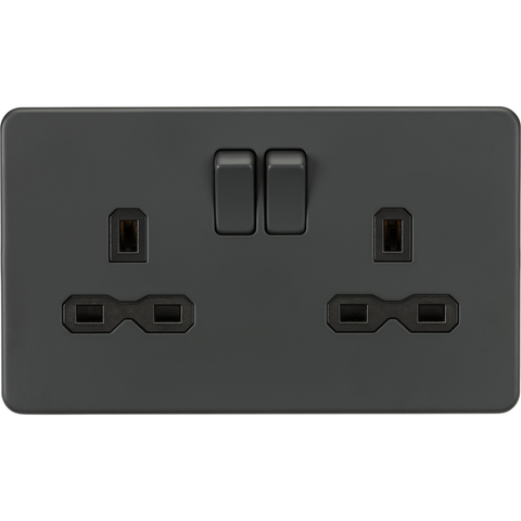 Knightsbridge Screwless 13A 2 Gang Switched Socket Anthracite