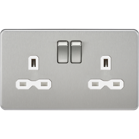 Knightsbridge Screwless 13A 2 Gang Switched Socket Brushed Chrome White Insert