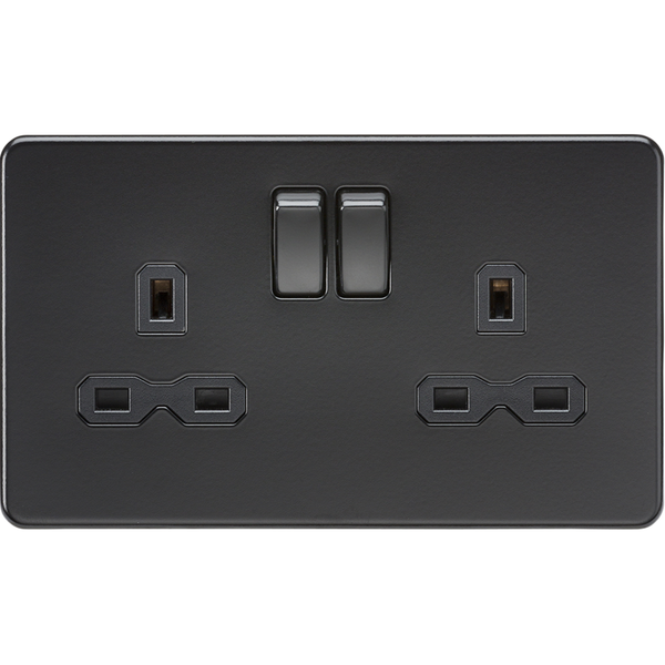 Knightsbridge Screwless 13A 2 Gang Switched Socket Matt Black