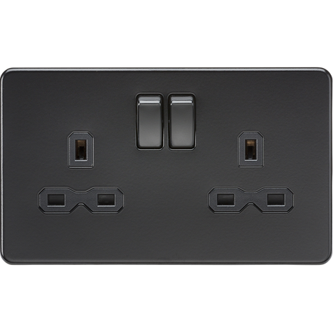 Knightsbridge Screwless 13A 2 Gang Switched Socket Matt Black