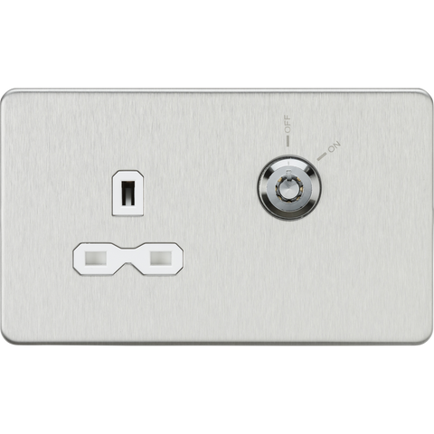 Knightsbridge Screwless 13A 1G Lockable Socket Brushed Chrome White Insert