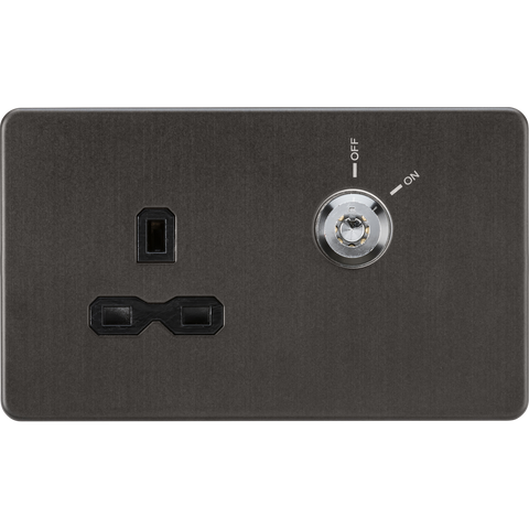 Knightsbridge Screwless 13A 1 Gang Lockable Socket Smoked Bronze
