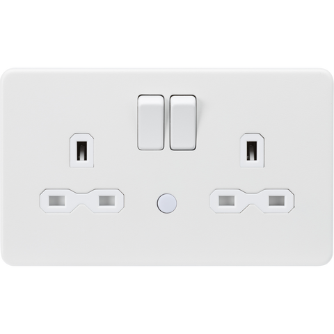 Knightsbridge Screwless 13A 2 Gang Switched Socket With Night Light Matt White