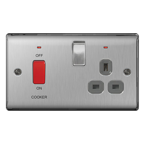 BG Nexus Metal 45a Double Pole Switch + 13a Socket