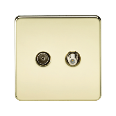 Knightsbridge Screwless Satellite TV And TV Outlet (Isolated) - Polished Brass