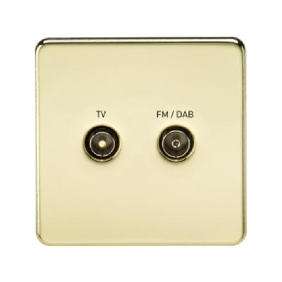 Knightsbridge Screwless TV Outlet And FM DAB Outlet (Diplex) - Polished Brass