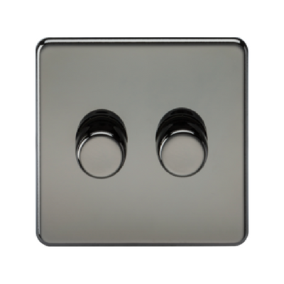 Knightsbridge Screwless 10A 2 Gang 2 Way LED Dimmer Black Nickel