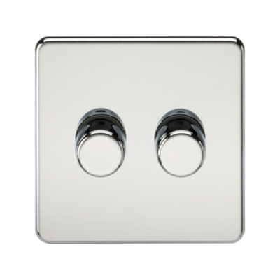 Knightsbridge Screwless 10A 2 Gang 2 Way LED Dimmer Polished Chrome