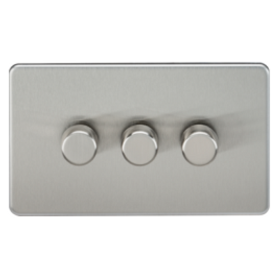 Knightsbridge Screwless 10A 3 Gang 2 Way LED Dimmer Brushed Chrome