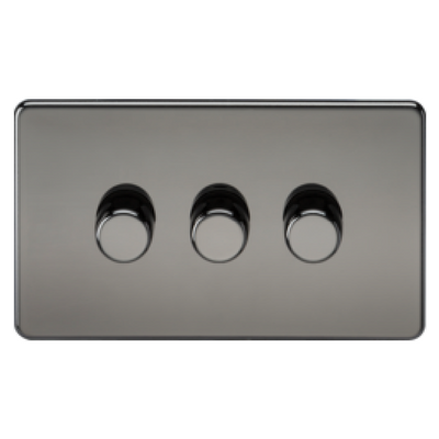 Knightsbridge Screwless 10A 3 Gang 2 Way LED Dimmer Black Nickel