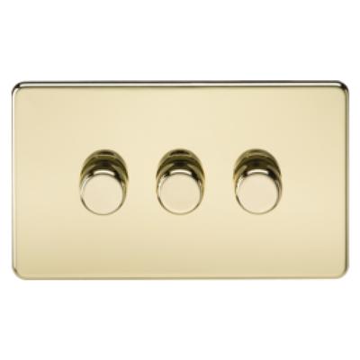 Knightsbridge Screwless 10A 3 Gang 2 Way LED Dimmer  Polished Brass