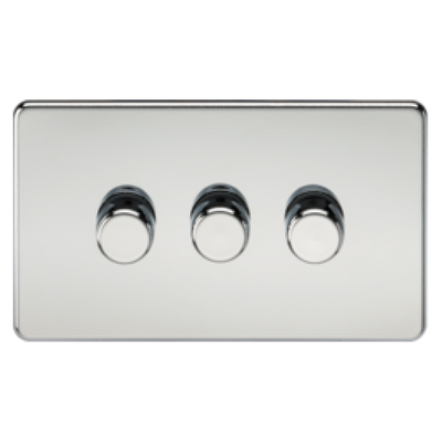 Knightsbridge Screwless 10A 3 Gang 2 Way LED Dimmer Polished Chrome