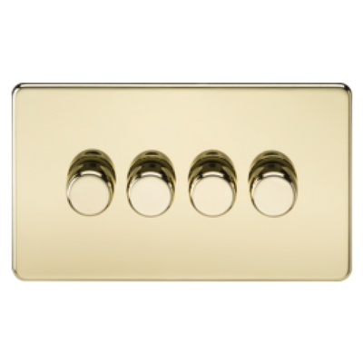 Knightsbridge Screwless 10A 4 Gang 2 Way LED Dimmer Polished Brass