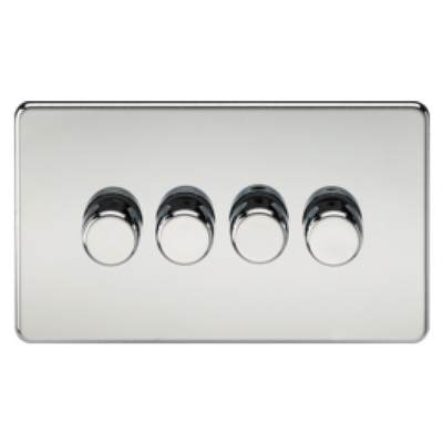 Knightsbridge Screwless 10A 4 Gang 2 Way LED Dimmer Polished Chrome