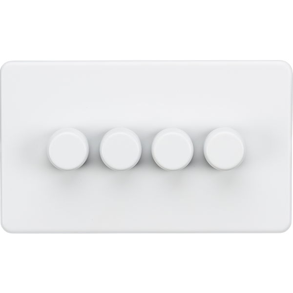 Knightsbridge Screwless 10A 4 Gang 2 Way LED Dimmer Matt White