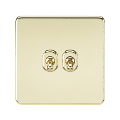 Knightsbridge Screwless 10A 2 Gang 2 Way Toggle Switch - Polished Brass