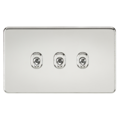 Knightsbridge Screwless 10A 3 Gang 2 Way Toggle Switch - Polished Chrome