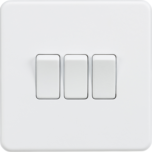 Knightsbridge Screwless 10A 3 Gang 2 Way Switch Matt White