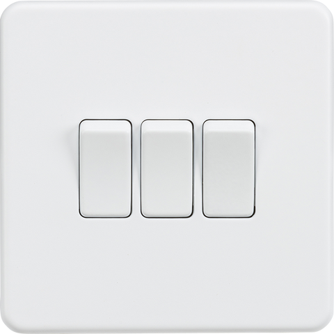 Knightsbridge Screwless 10A 3 Gang 2 Way Switch Matt White