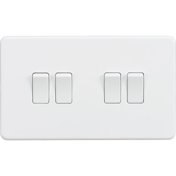 Knightsbridge Screwless 10A 4 Gang 2 Way Switch Matt White