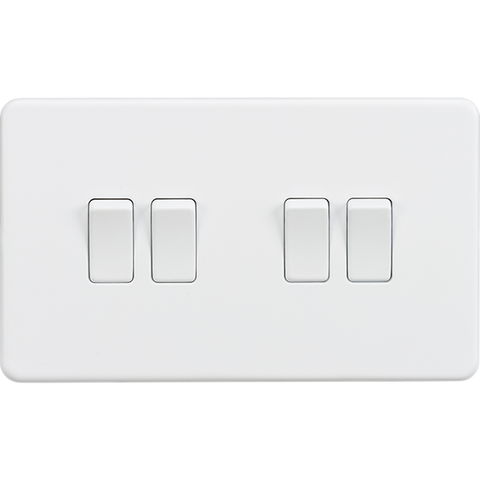 Knightsbridge Screwless 10A 4 Gang 2 Way Switch Matt White